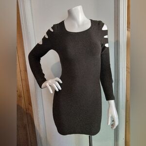 Express Women's Sweater Dress Cutout Sleeve Back Ribbed Olive Green Size SP